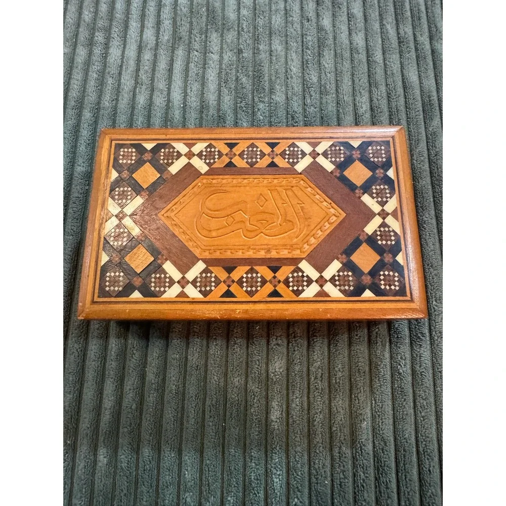 Vintage Wooden Decorative Box Arabic Inlay‎ Wood Keepsake Jewelry Trinket